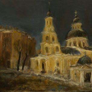 Александр Русов — Пейзаж с храмом (2015; 70х93; холст, масло)