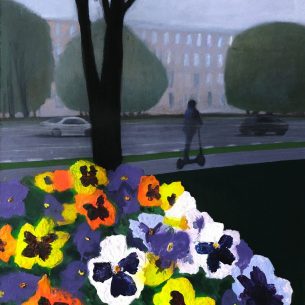 Ю. Сопина. Большой пр-т В.О. Х.м., акрил. 100 х 80. 2022