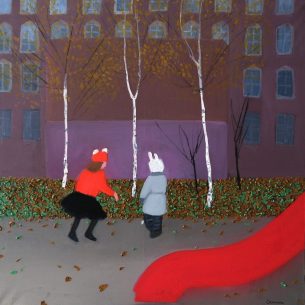 Ю. Сопина. Осень. Х.м., Уголь, акрил. 100 х 100. 2021