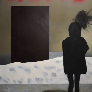 Ю. Сопина. Жить. Х.м., уголь, лак, акрил. 240 х 170 см. 2023