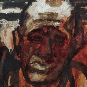 Юлия Резникова “Мерзлая земля” 2023 г, бумага, тушь, акрил, левкас, 42-29,5 см