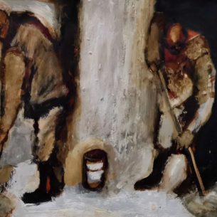 Юлия Резникова “Будет чисто” 2024 г, бумага, тушь, акрил, левкас. 50-70,5 см